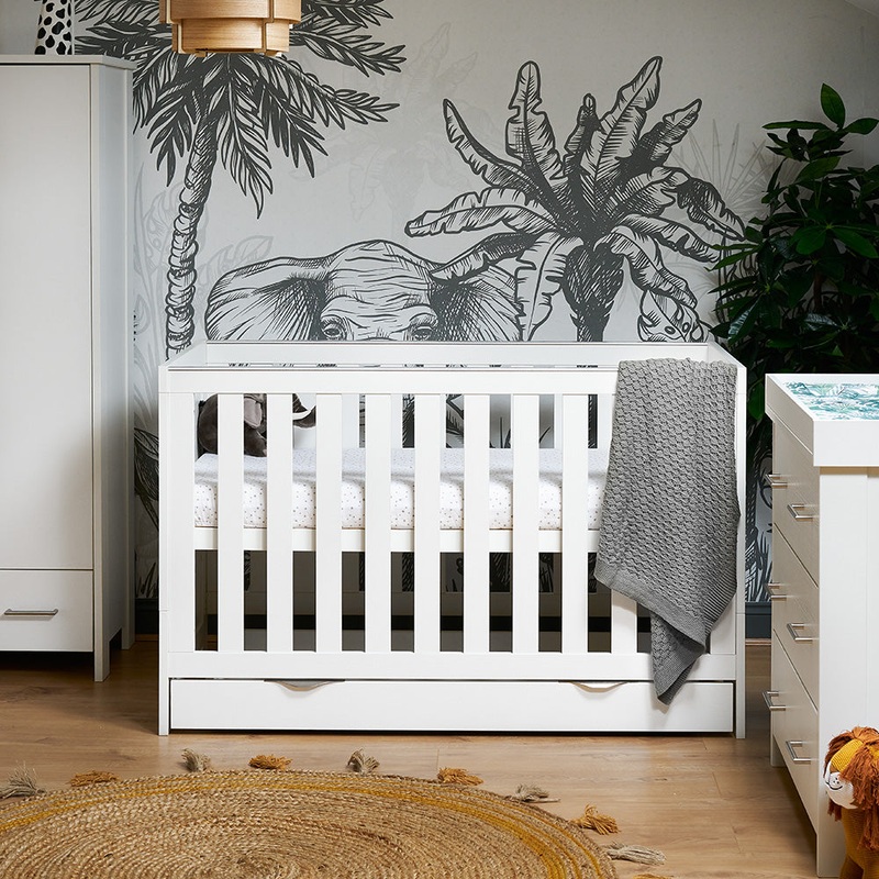 Obaby Nika Cot Bed & Under Drawer -WHITE WASH