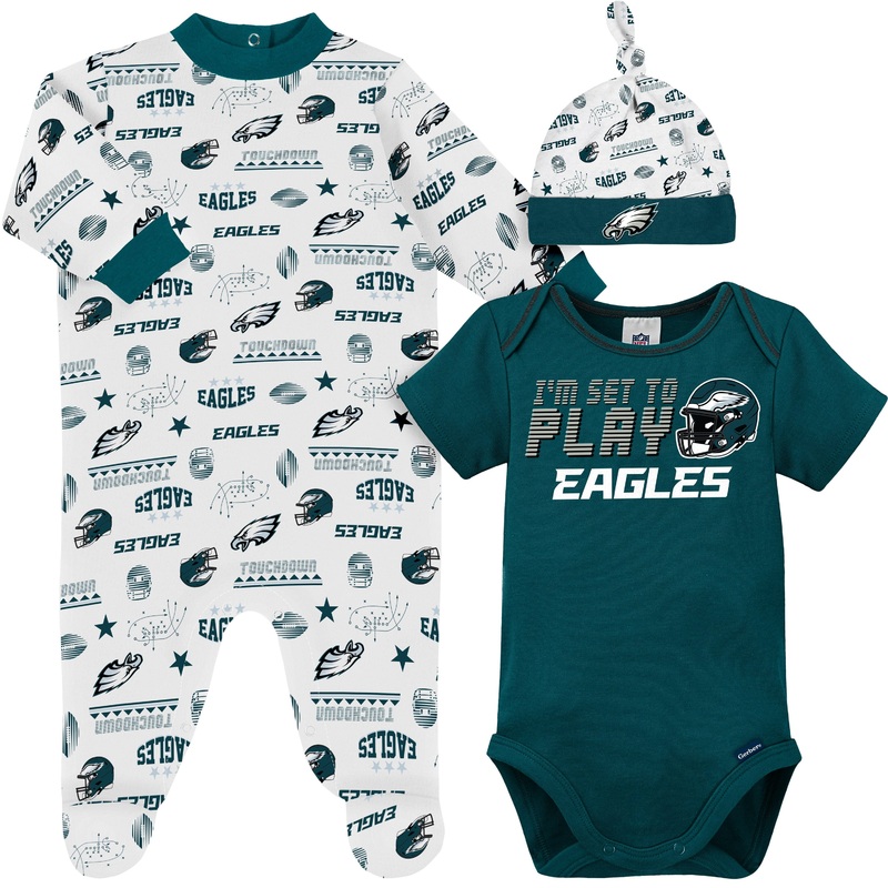 3-Piece Baby Boys Philadelphia Eagles Bodysuit, Sleep ‘N Play, and Cap Set
