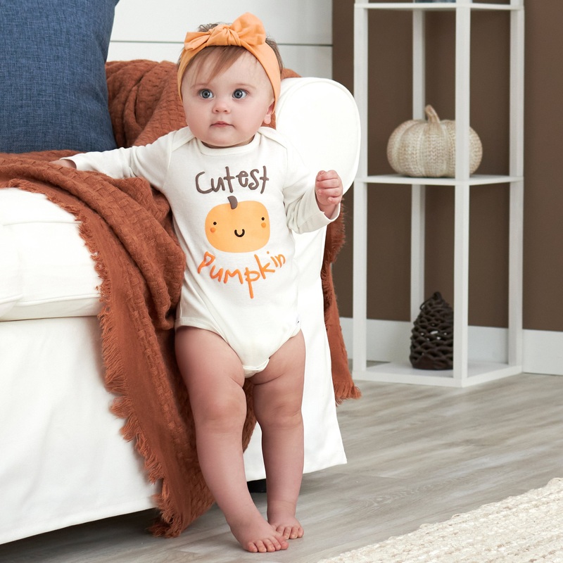 Baby Neutral Pumpkin Long Sleeve Onesies Bodysuit