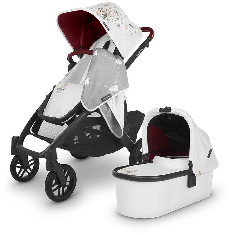 UPPAbaby VISTA V2 Single-to-Double Stroller – Jade Rabbit (White Marl / Carbon / Maroon Leather)