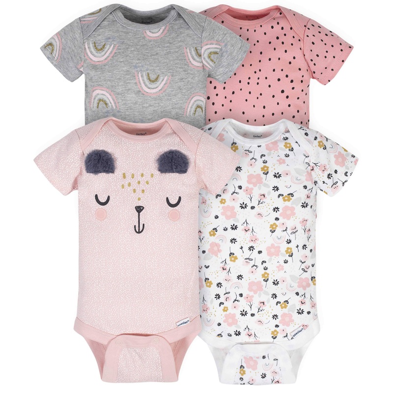 4-Pack Baby Girls Bear Short Sleeve Onesies Bodysuits