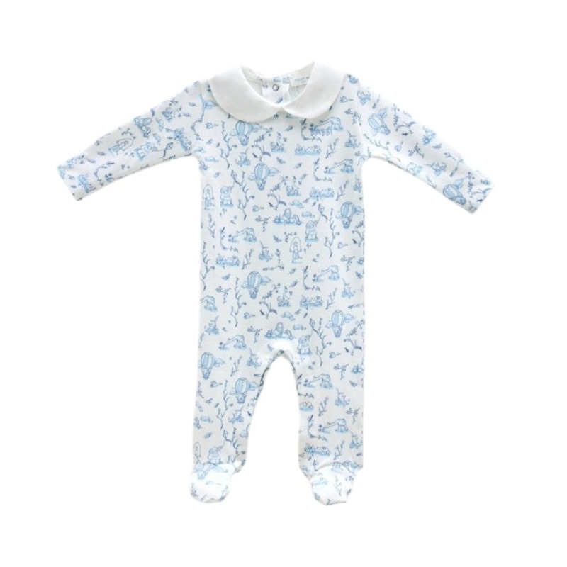Baby Footie Toile De Jouy Blue