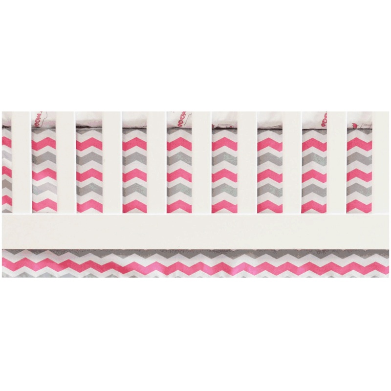 Oliver B Chevron Flat Panel Crib Skirt in White, Pink & Grey