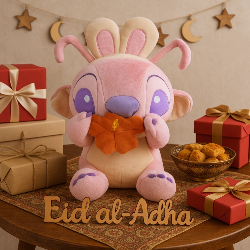 Stitch Plush Toy – Light Pink with Purple Eyes & Nose