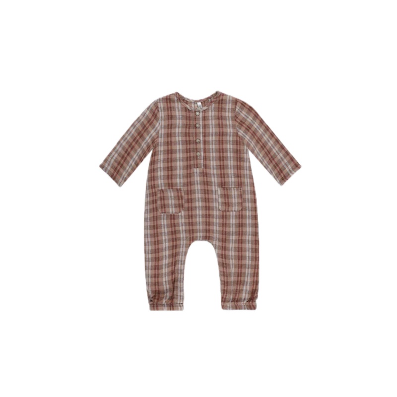 Rylee + Cru Long Sleeve Woven Jumpsuit – Autumn Plaid
