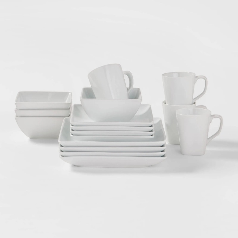16pc Porcelain Square Rim Dinnerware Set
