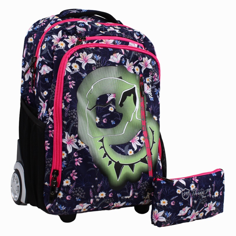 Floral School Set  20 Inches (Trolley Bag + Pencil case)