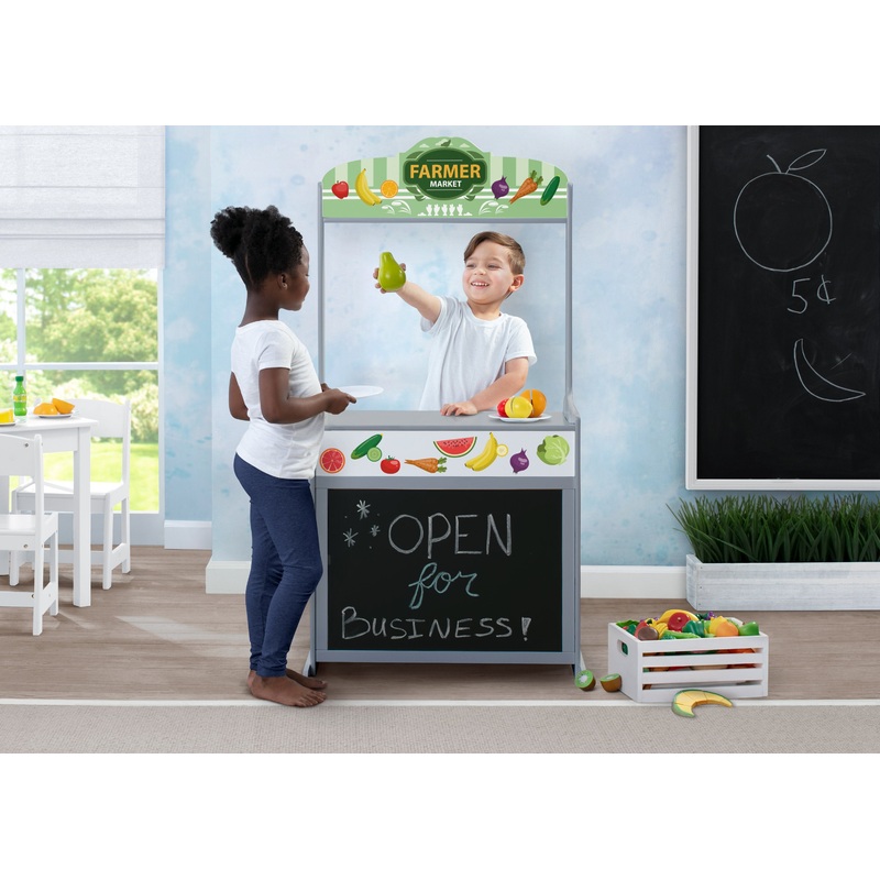 Reversible 4-in-1 Pretend Play Center with Chalkboard & Storage