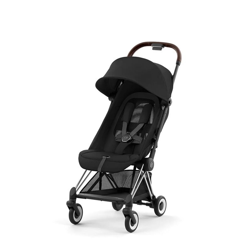 COYA Stroller – Chrome Dark Brown Frame + Sepia Black Seat