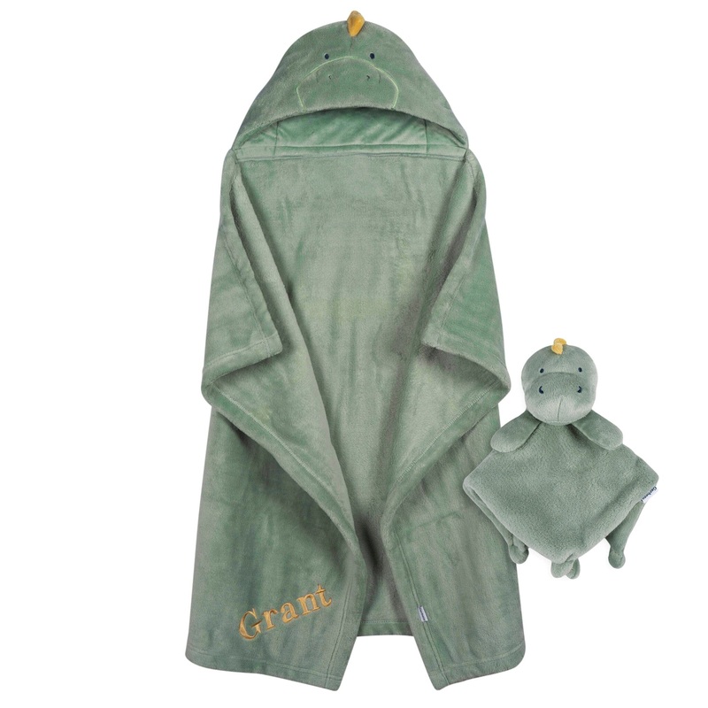 2-Piece Wearable Dino Blanket & Security Blanket Set Hooded
