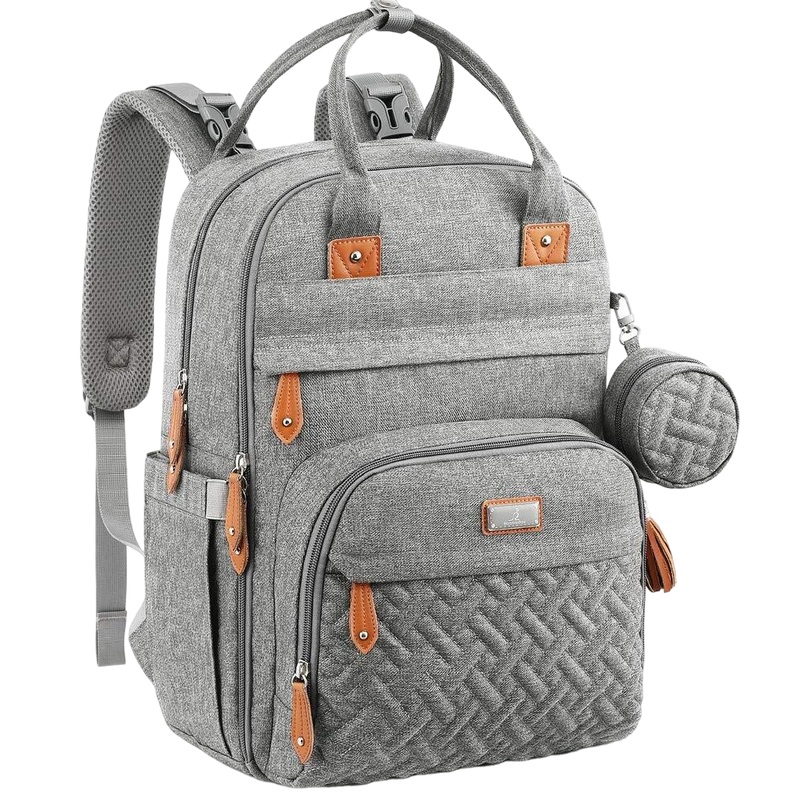 BabbleRoo Diaper Bag Backpack, XL Original, Light Grey