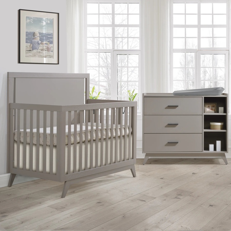 Tulip Juvenile Sissi Convertible Crib With 3 Drawer Dresser Set – Greige (Wood Grain)