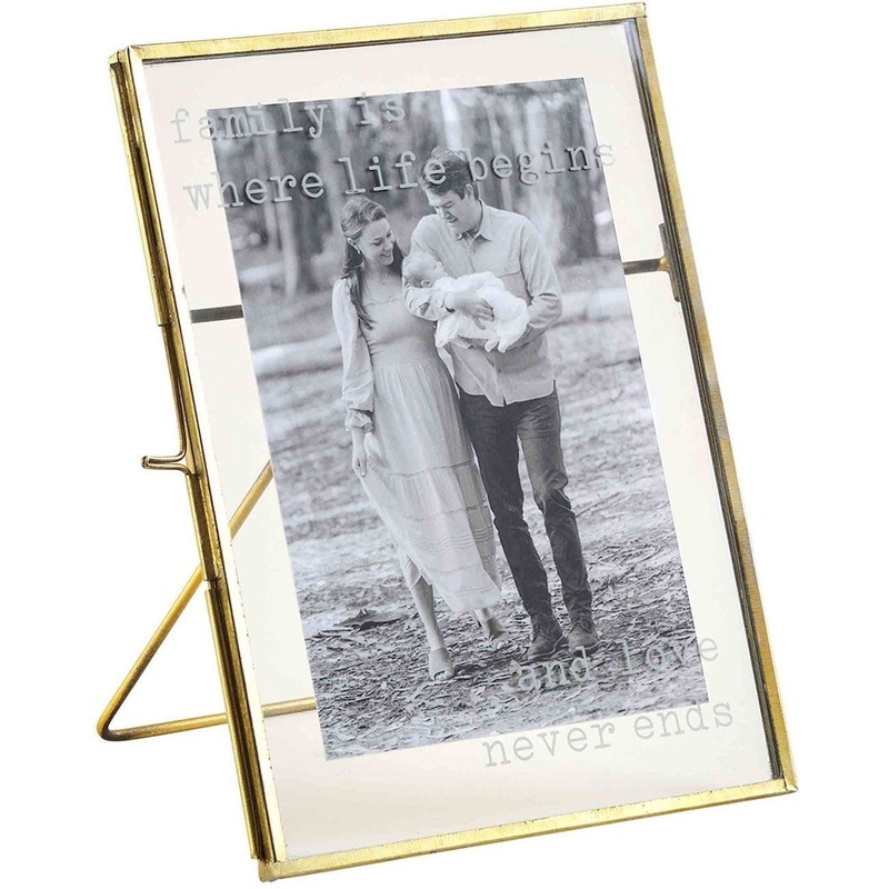 Mud Pie Family Pressed Glass Brass Frame