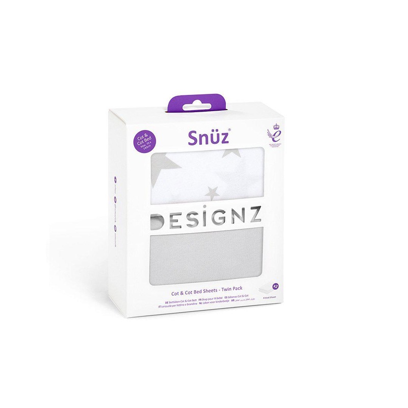 Snuz Cot & Cot Bed Fitted Sheets – Stars – 2 Pack