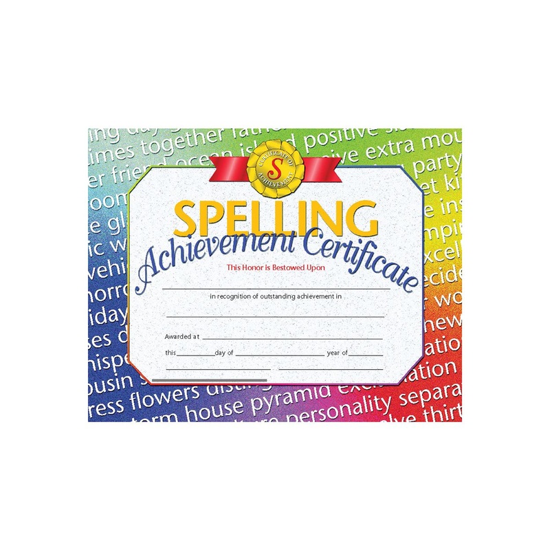 Spelling Achievement Certificate, 8.5″ x 11″ – Pack of 30