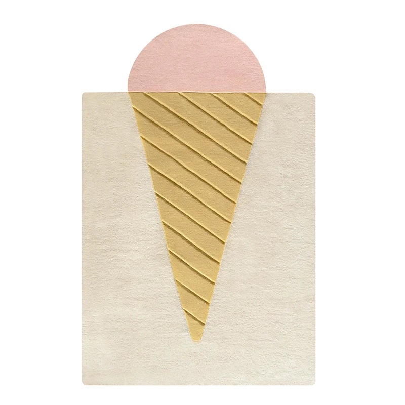Rug ICE CREAM Cream / Pink and Light Brown Print 4 x 5 ft