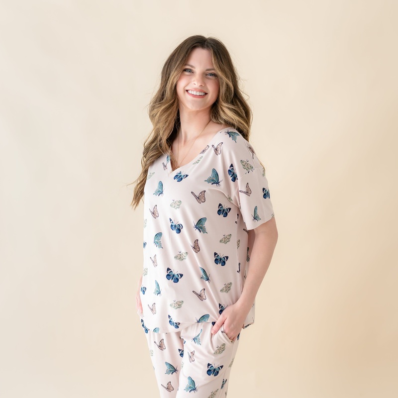 Women’s Relaxed Fit V-Neck in Blush Butterfly