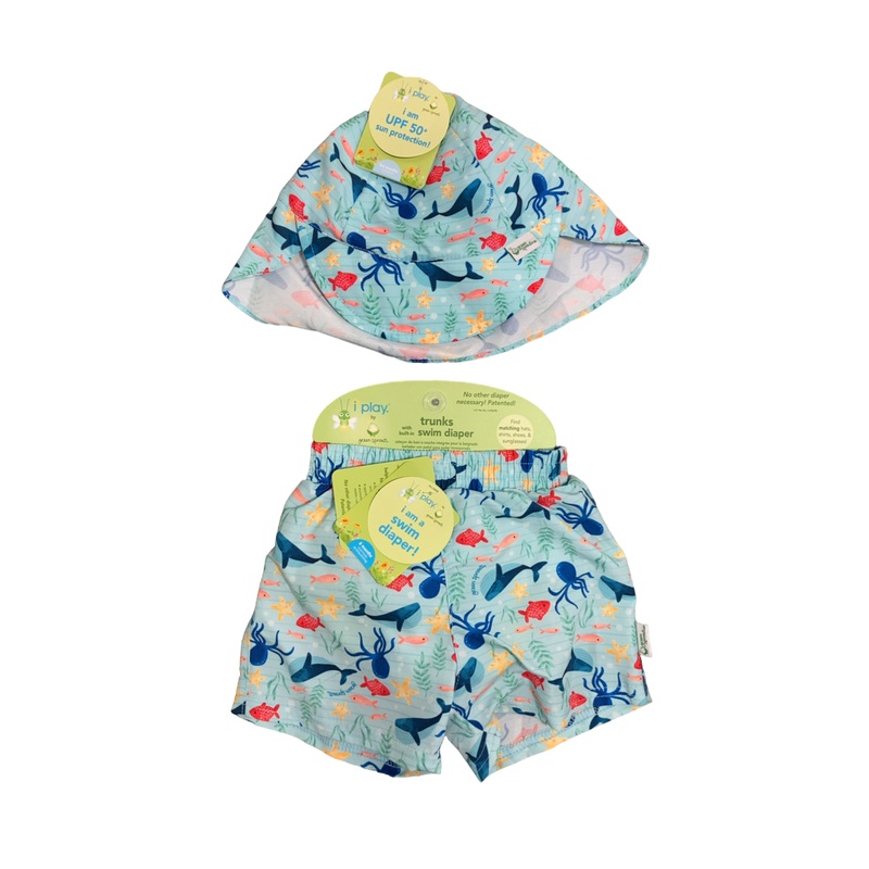 iPlay Swim Trunks & Hat Set, Aqua Sea Celebration
