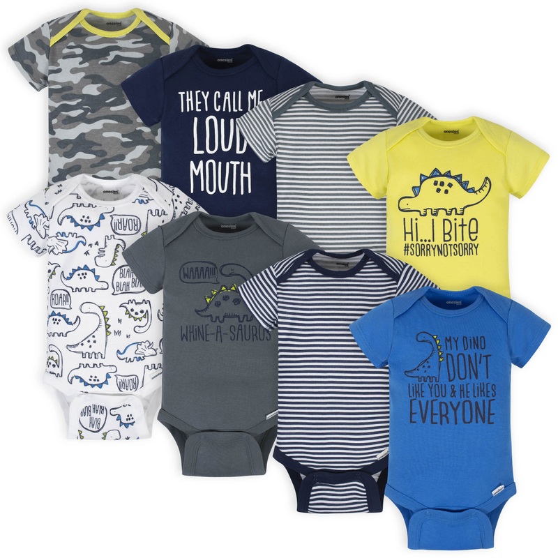 8-Pack Baby Boys Dino Onesies Brand Bodysuits
