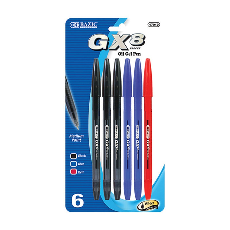 BAZIC GX-8 Asst. Color Oil-Gel Ink Pen (6/Pack)
