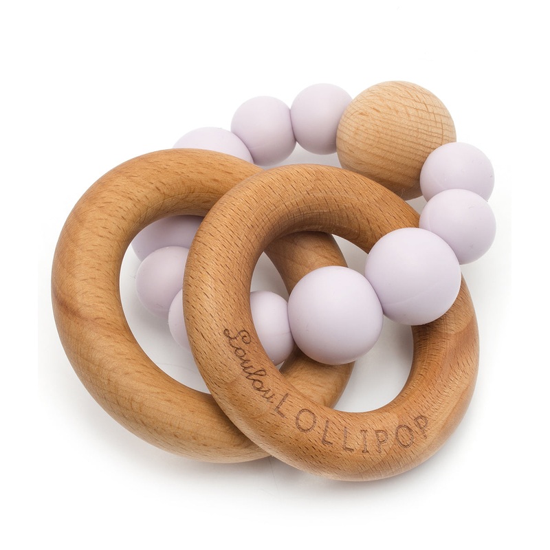 Loulou Lollipop Bubble Wood + Silicone Teether Rattle – Lilac