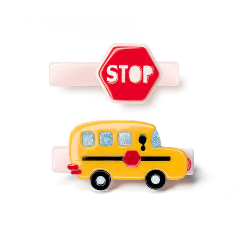 Lilies & Roses Bus Yellow & Red Stop Sign Alligator Clips