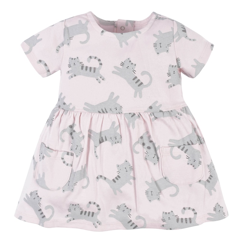 Baby Girls Comfy Stretch Floral Leopard Dress With Pockets