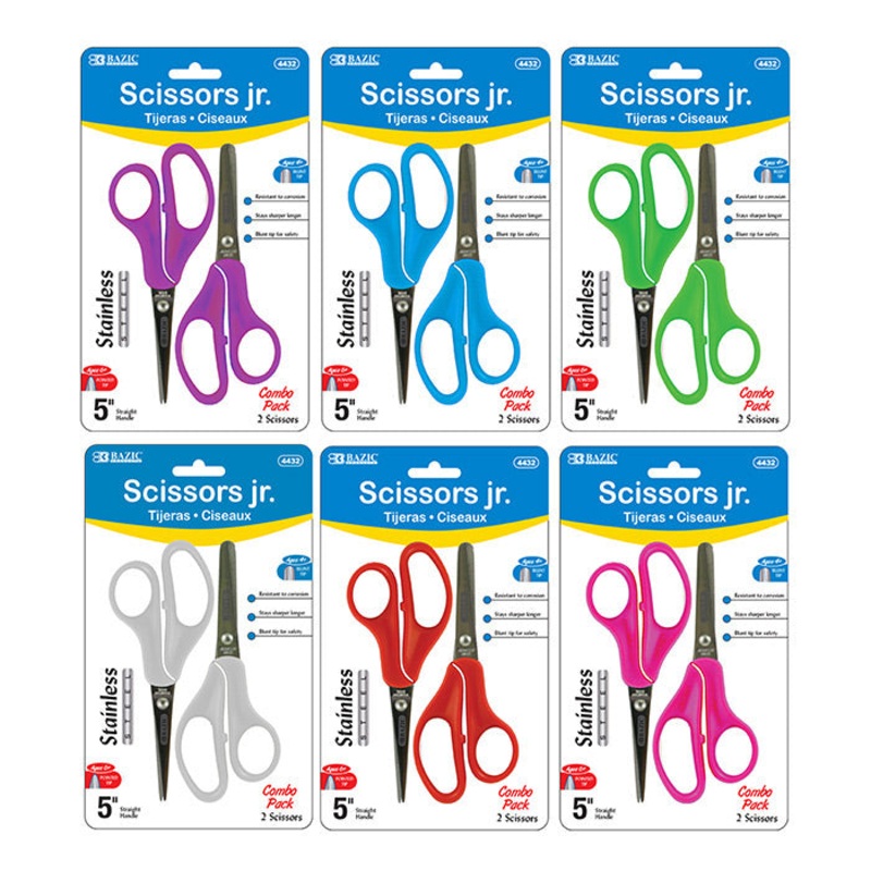 BAZIC 5″ Blunt & Pointed Tip School Scissors (2/Pack)
