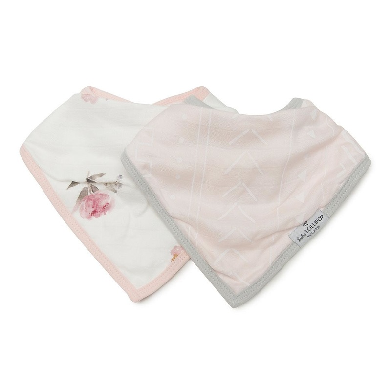 Loulou Lollipop Luxe Muslin Bandana Bib Set – Pink Peony