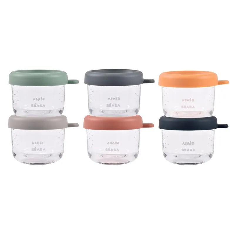 Set of 6 glass baby food jars 150 ml – Sunrise Color Mix