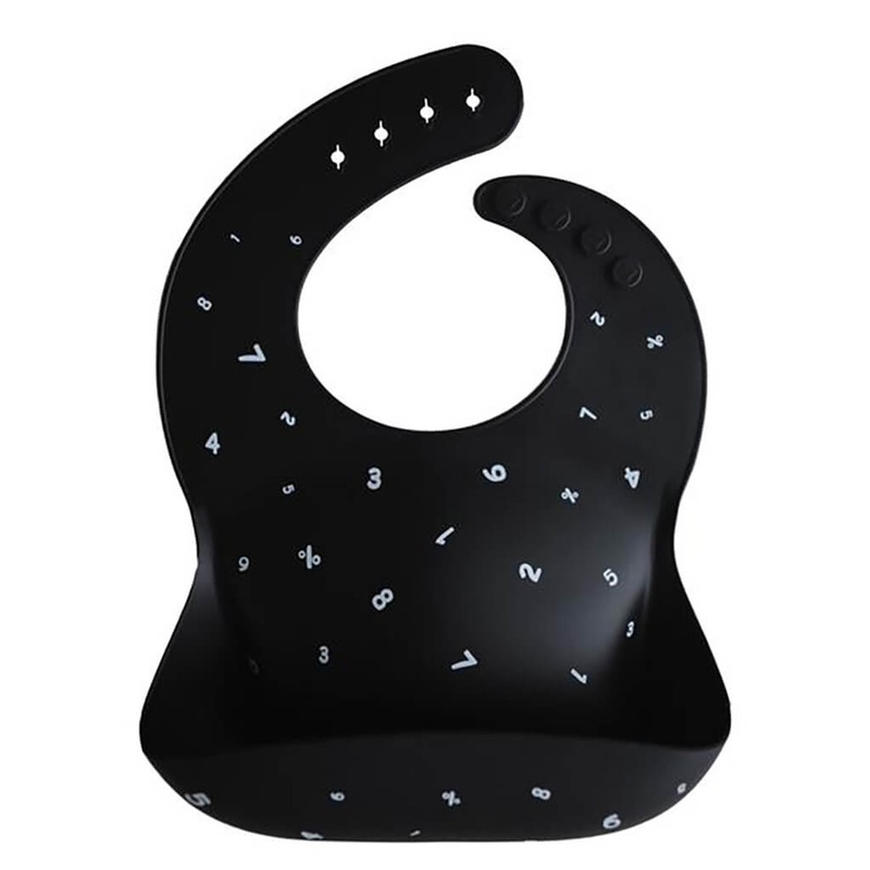 Mushie Silicone Baby Bib Numbers Black