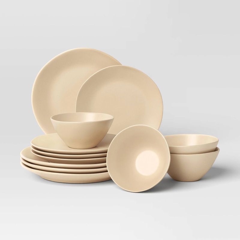 12pc Aralia Organic Coupe Dinnerware Set Beige (See Description)