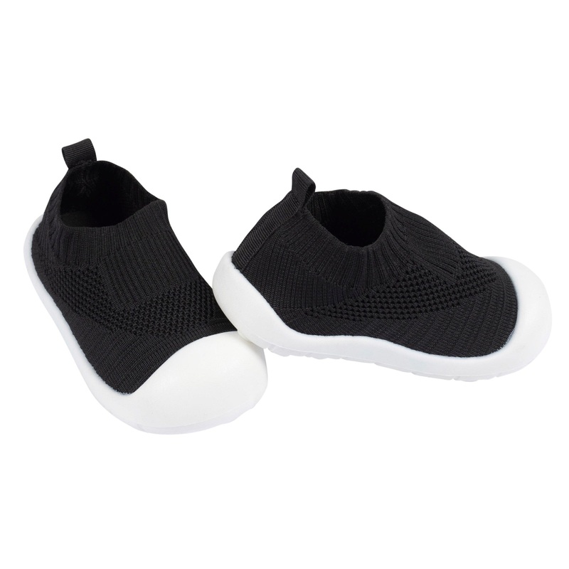 Toddler Neutral Black Stretchy Knit Slip-On Sneaker, US 11