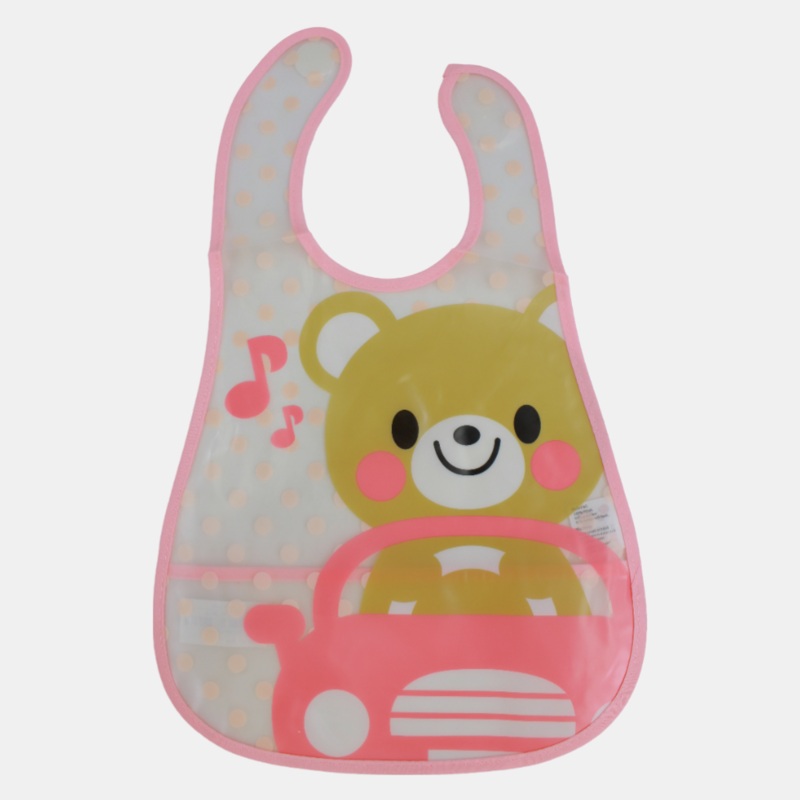 Baby Bib  White with Bear & Car Design