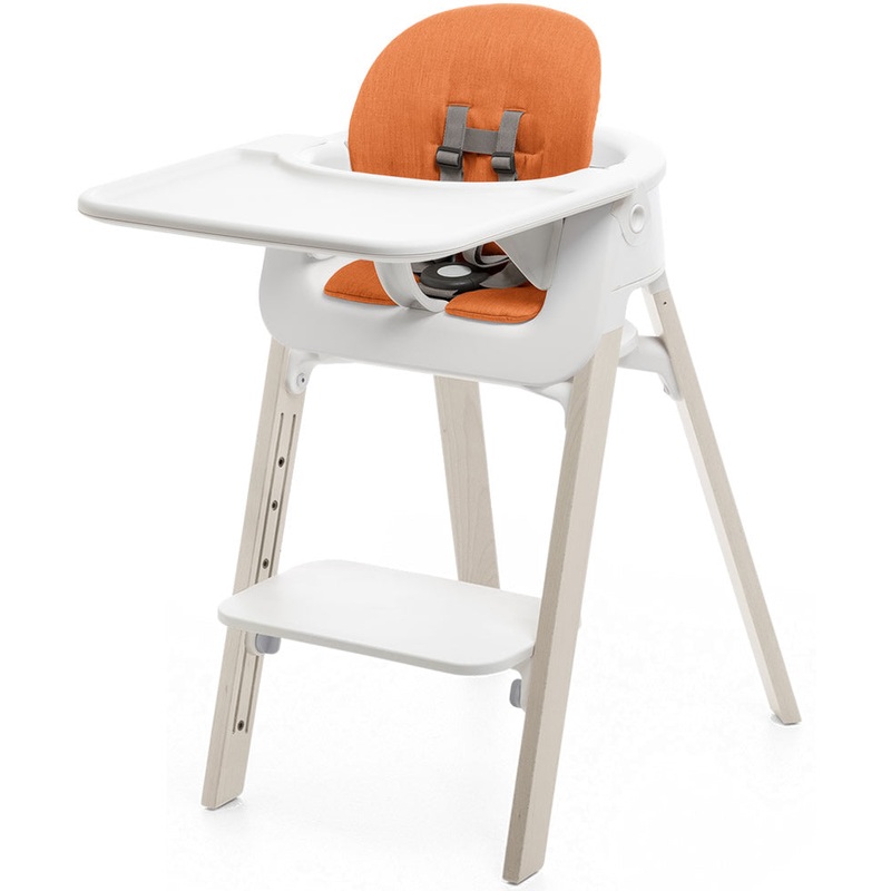 Stokke Steps Complete High Chair with Cushion – White/Whitewash/Orange