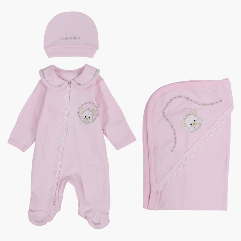 Baby Girls Baby Footie with Matching Beanie & Blanket