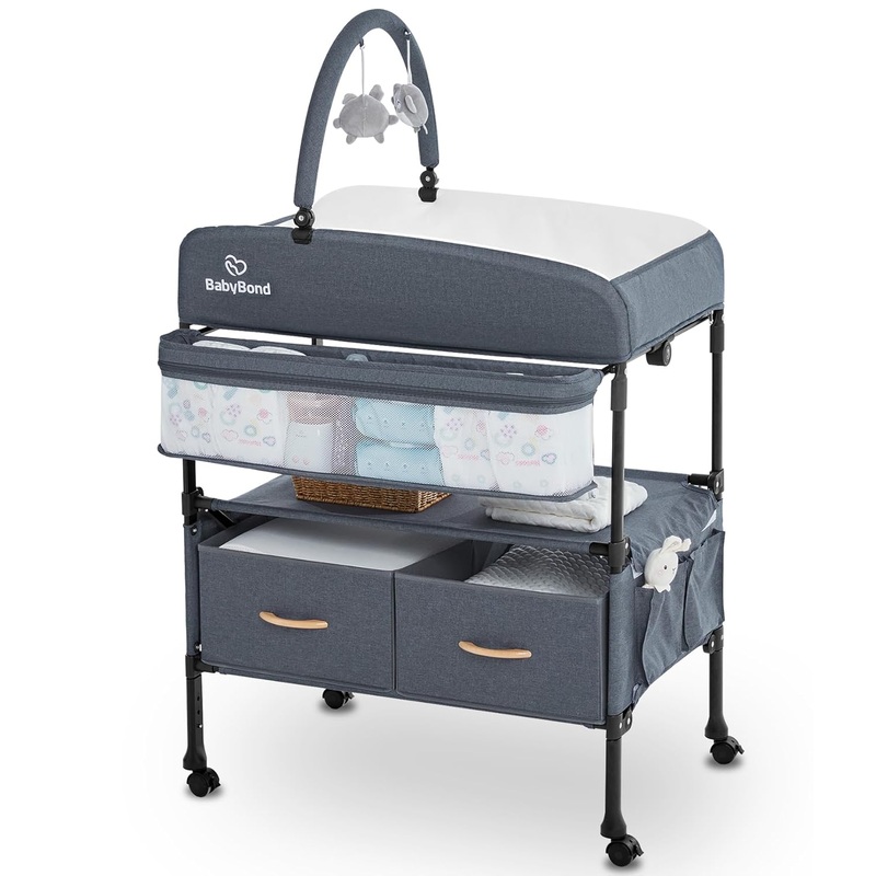 Portable Baby Changing Table with 2 Storage Baskets – Grey
