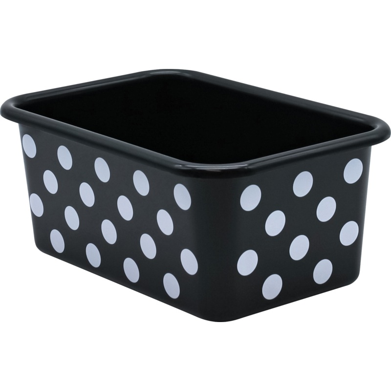 White Polka Dots on Black Small Plastic Storage Bin