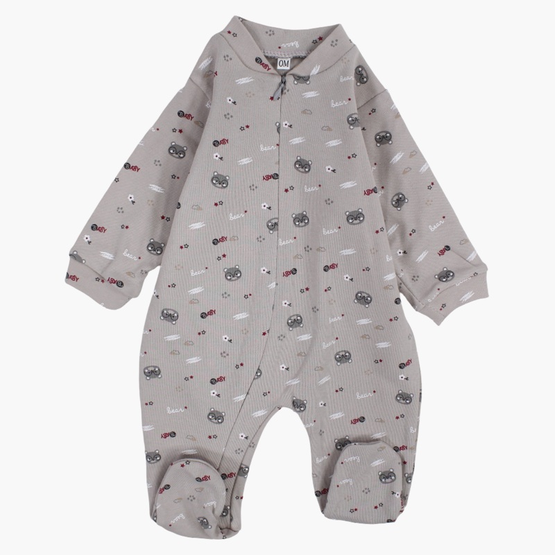 Baby Boys Cotton Baby Footie  Bear with Glasses Print