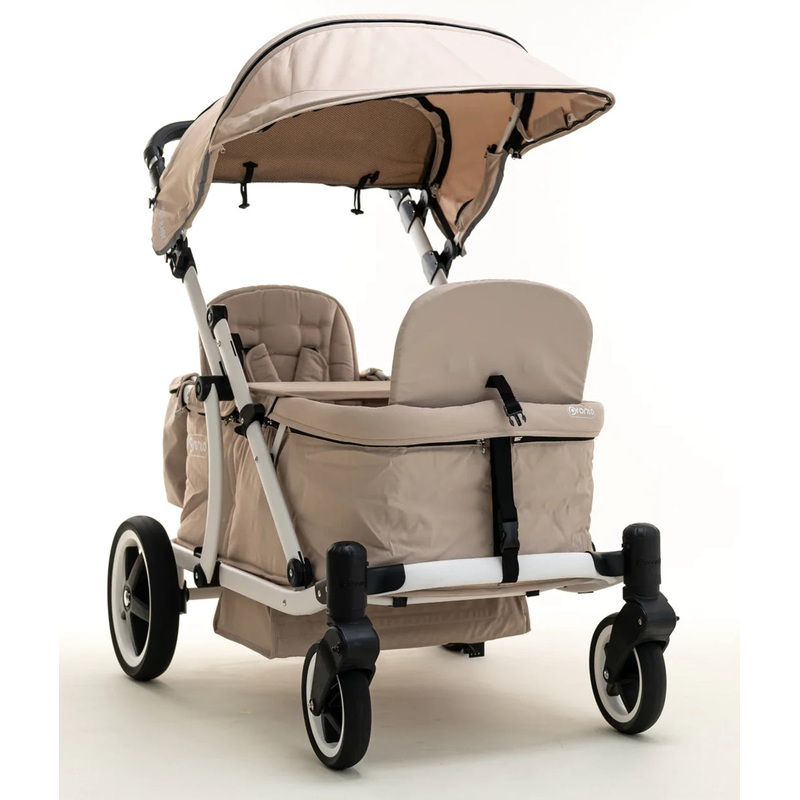 Pronto Squared (2 Seater) Stroller Wagon – White Frame / Sand Beige