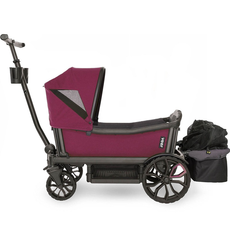 Veer Cruiser (2 Seater) Stroller Wagon with Retractable Canopy + Basket Bundle – Pink Agate