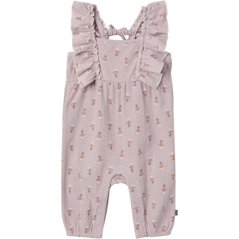 Baby Girls Lilac Stamp Fleur Ruffles Long Leg Romper