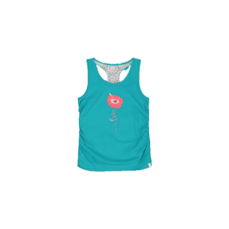 Deux Par Deux Organic Cotton Gathered Tank Top Turquoise