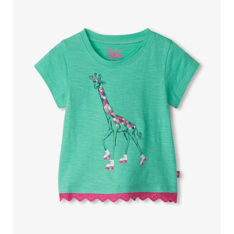 Green Giraffe Eyelet Trim T-Shirt