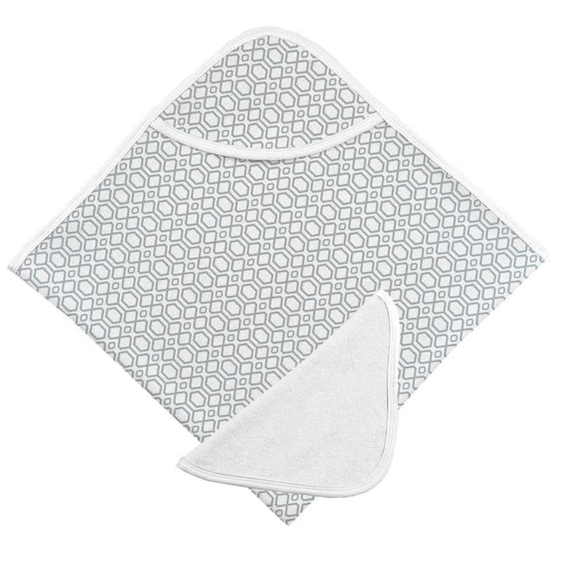 Kushies Hooded Towel & Washcloth – Grey Octagon
