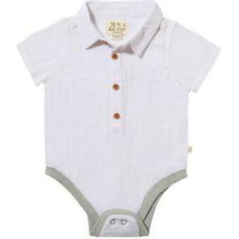 Me & Henry Helford Woven Onesie | White