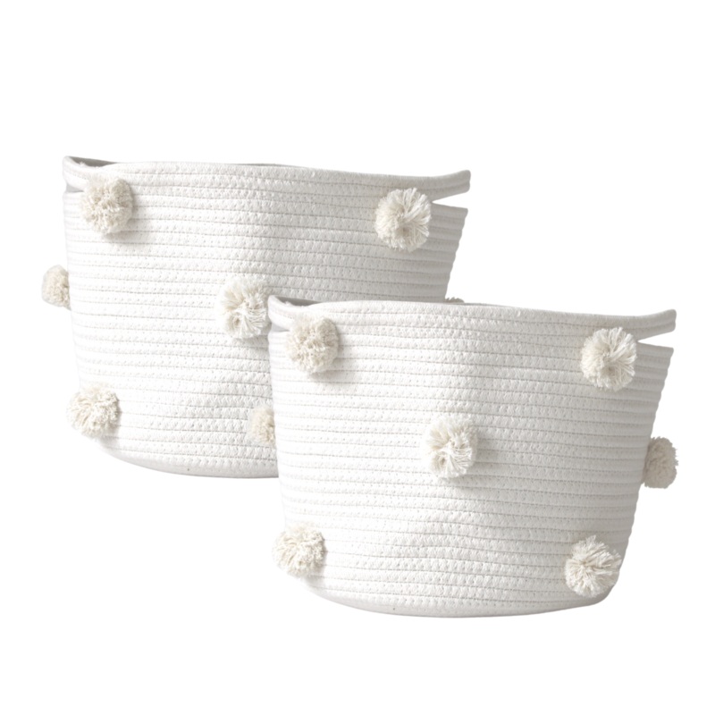 Set of 2 – Natural Pom Basket – Medium