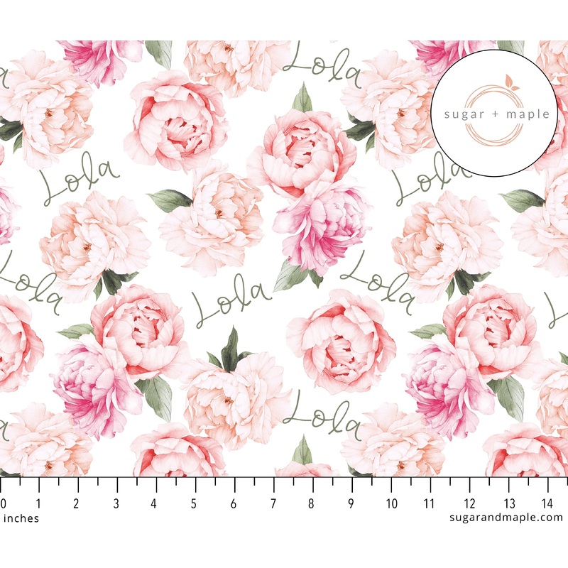 Sugar + Maple Plush Minky Fleece Personalized Blanket | Peonies
