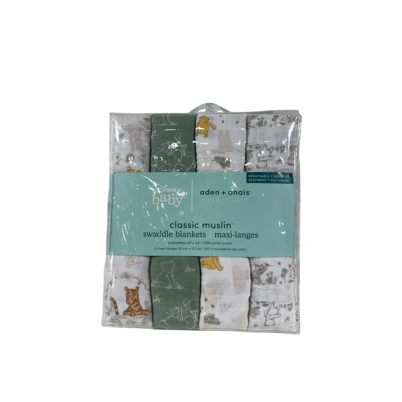 Aden + Anais Cotton Muslin Swaddle, 4 Pack, Cotton Muslin, 44″ x 44″, Winnie + Friends