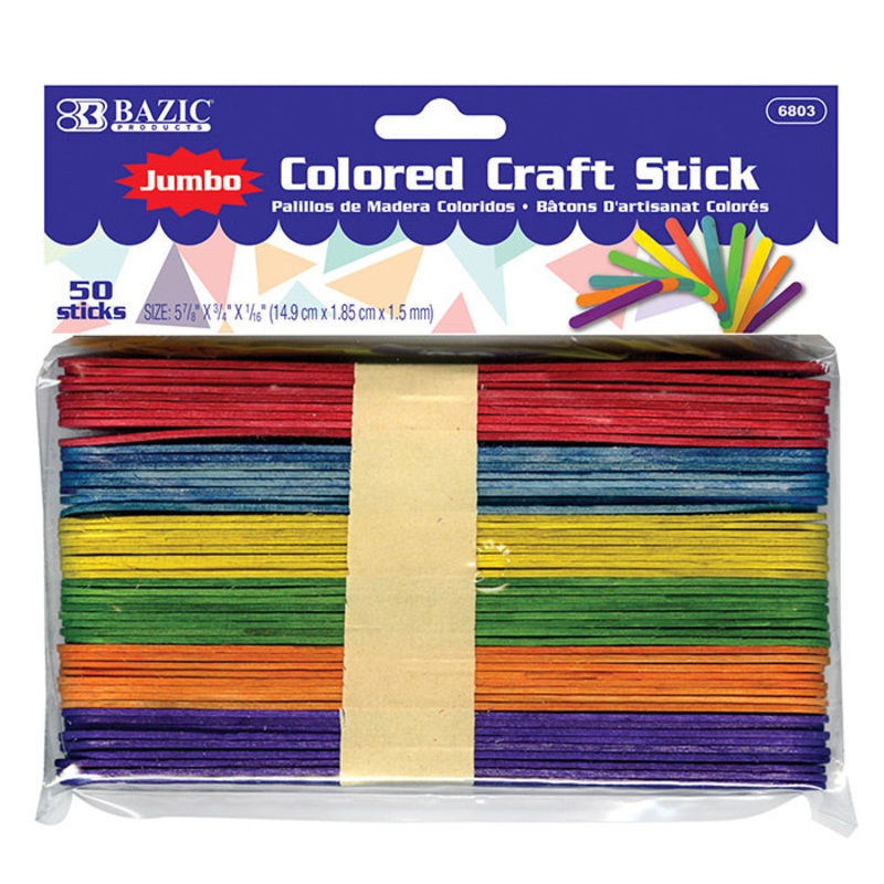 BAZIC Jumbo Colored Craft Stick (50/Pack)